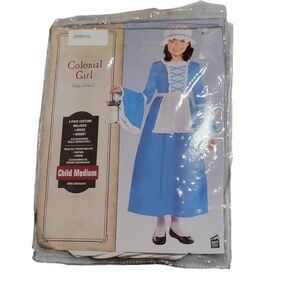 Pioneer Colonial American Dress Arpon Ruffles Costume & Bonnet girls M 8-10